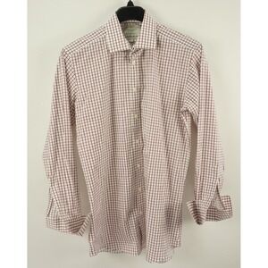 Hawes & Curtis 2 Ply 100's Men's 15.5 35 Slim White Red Check French Dress Shirt